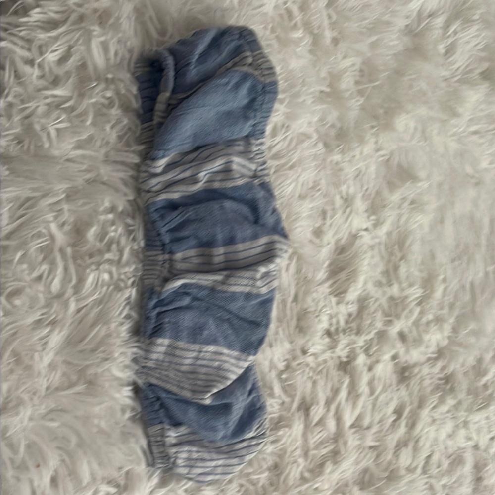 American Eagle Outfitters Blue and White Ruched Crop Top